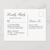 単エレガントに白黒結婚の インビテーションポストカード (裏面)