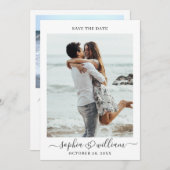 単エレガントに2写真結婚式の日付を保存 セーブザデート (正面/裏面)