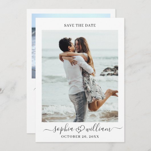 単エレガントに2写真結婚式の日付を保存 セーブザデート (正面/裏面)