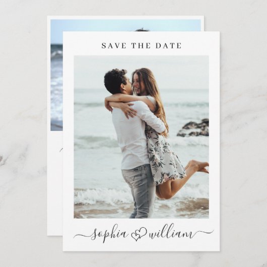 単エレガントに2枚の写結婚真のハートシンプル セーブザデート (正面/裏面)