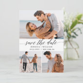 単エレガントに3写真の結婚ハート日付を保存 セーブザデート (スタンド正面)