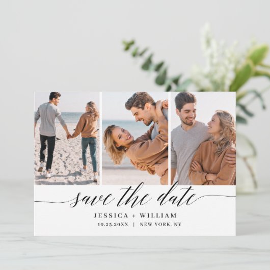 単エレガントに3枚の写結婚真のモダンシンプル セーブザデート (スタンド正面)