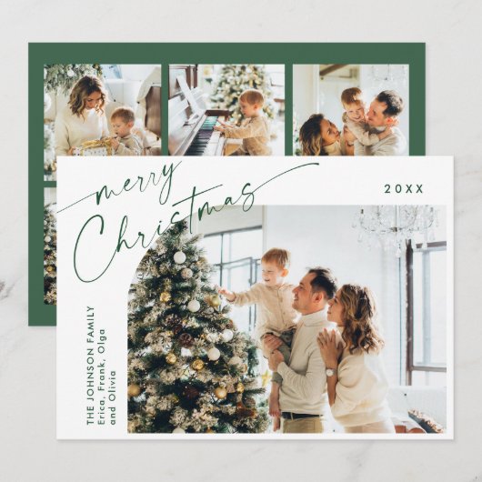単エレガントに7写真スタイリッシュクリスマスグリーティング シーズンカード (正面/裏面)