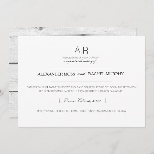 単エレガントに |モダンカスタムイニシャル 招待状 (正面/裏面)