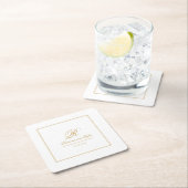 単エレガントクラシック金ゴールド結婚モノグラム スクエアペーパーコースター (インサイチュ)