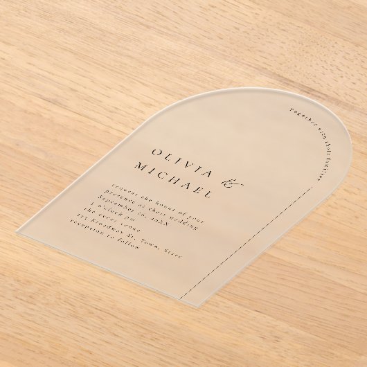 単エレガントタイポグラフィモダンアー結婚チ アクリル招待状 (レイダウン)