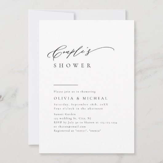 単エレガントタイポグラフィモダンカップルのシャワー 招待状 (正面)