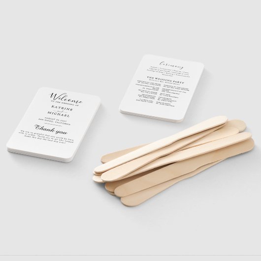 単エレガントタイポグラフィモダン結婚式 プログラム ハンドファン (組立なし)