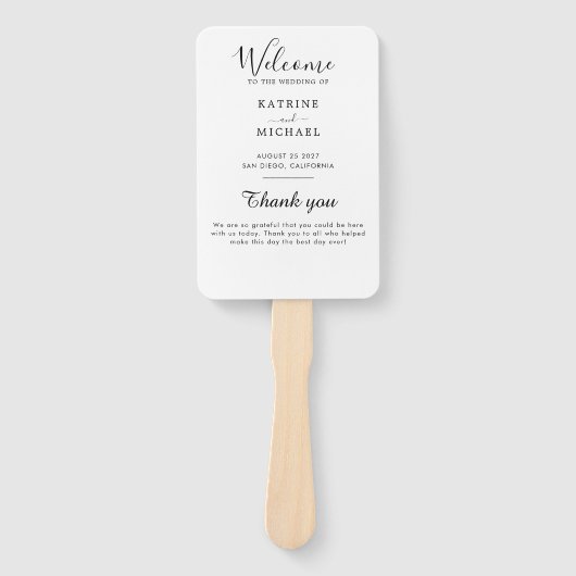 単エレガントタイポグラフィモダン結婚式 プログラム ハンドファン (正面)