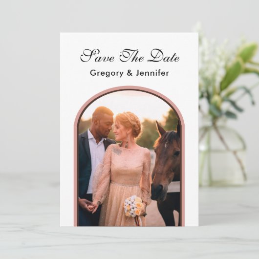 単エレガントモダン結婚に写真 セーブザデート (スタンド正面)