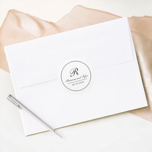 単エレガント伝統的結婚モノグラム ラウンドシール