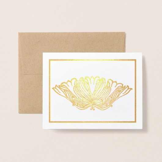 単エレガント金ゴールドまたは銀フローラオーナメント 箔カード (封筒付き正面)