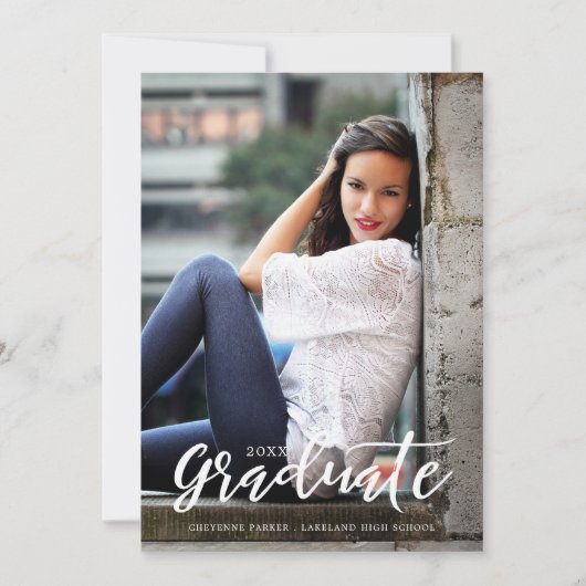 単スタイリッシュに |卒業発表 |白 案内状 (正面)