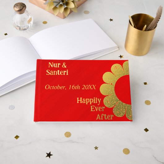 単パーソナライズされたに赤エレガントいグラマー ゲストブック (正面見開き)