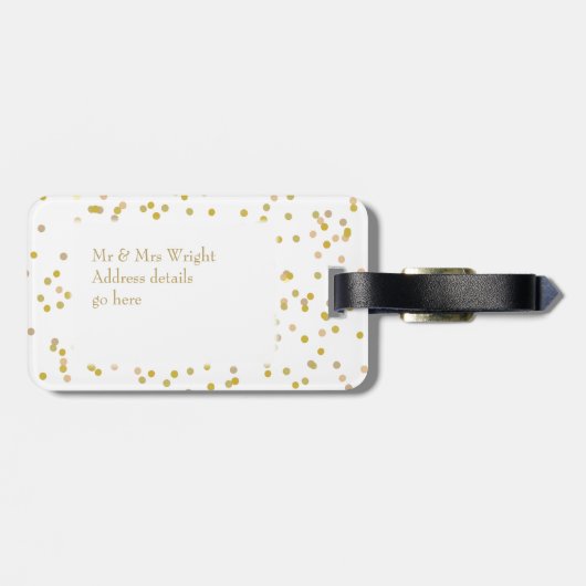 単パーソナライズされた結婚した得金ゴールド粉紙吹雪 ラゲッジタグ (裏面横)