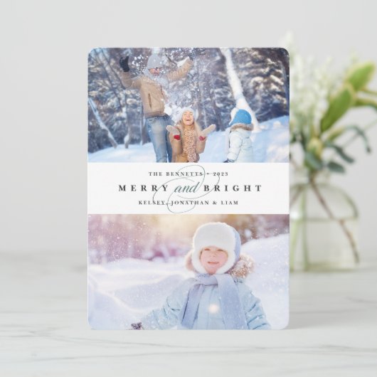 単メリーに | 2枚の写真のホリデーカード シーズンカード (スタンド正面)