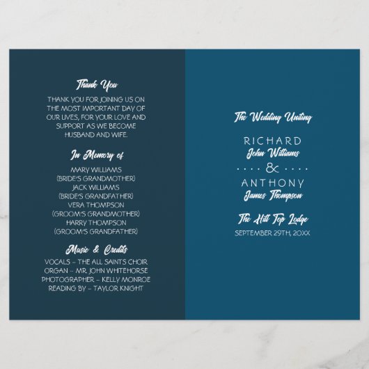 単モダンにトレンディー結婚式 プログラム (正面)