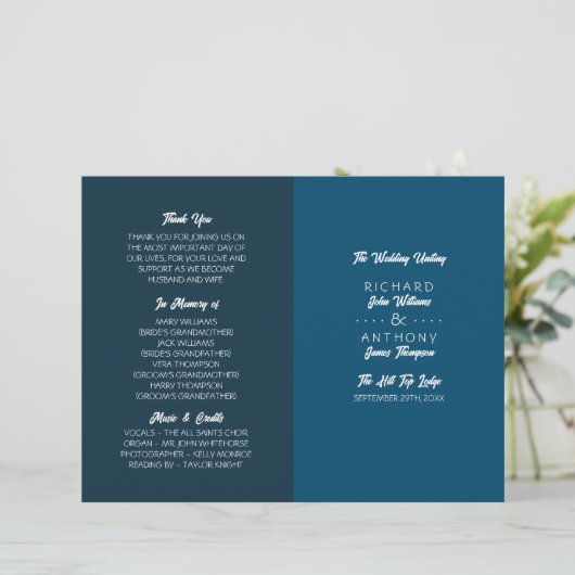 単モダンにトレンディー結婚式 プログラム (スタンド正面)