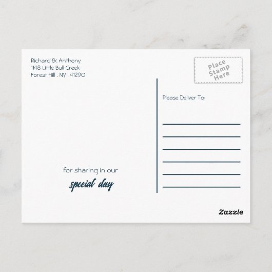 単モダンに、トレンディー結婚の感謝 ポストカード (裏面)