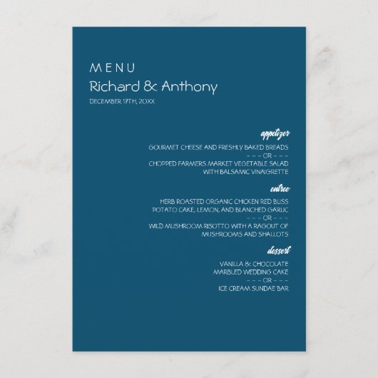 単モダンに、トレンディー結婚の メニュー (正面)