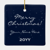 単モダン信じに |雪の写真メリークリスマス セラミックオーナメント (裏面)