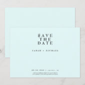 単モダン文字のみ結婚のアイスブルー セーブザデート (正面/裏面)