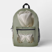 単一の白いチューリップの花のパーソナライズ プリントバックパック (正面)