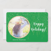 単一写真 緑 ハッピーホリデー ゴールドグリッター シーズンカード (正面)