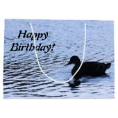 単独アヒルのwildlife湖水は写真撮影を波立てます ラージペーパーバッグ (裏面)