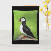 単独ツノメドリ-クラシックな版挨拶状 カード (黄色い花)