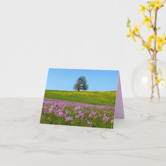 単独木の地平線の花の空白のな写真のメッセージカード カード (黄色い花)