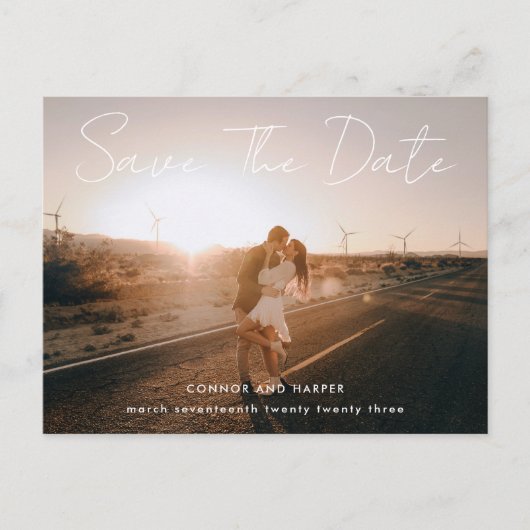 単純なエレガント写真の白い文字日付を保存 案内ポストカード (正面)