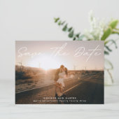 単純なエレガント写真の白い文字日付を保存 案内状 (スタンド正面)