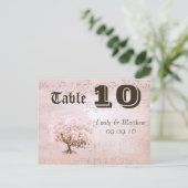 単純なピンクのハートリーフツリーテーブル番号 ポストカード (スタンド正面)
