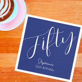 単純なモダンスクリプトNavy Blue 50誕生日 スタンダードカクテルナプキン