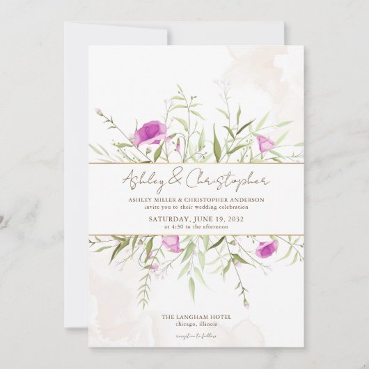 単純なラベエレガントンダーワイルドフラワーフレーム結婚ズ 招待状 (正面)