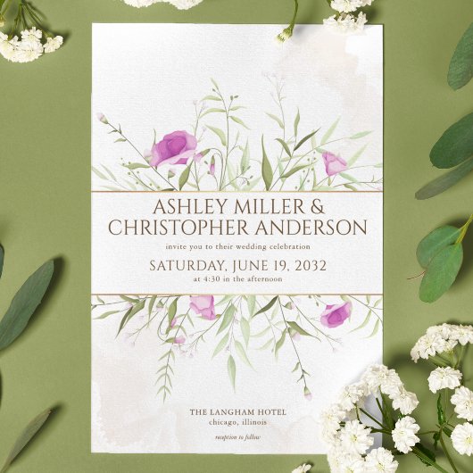 単純なラベエレガントンダーワイルドフラワーフレーム結婚ズ 招待状