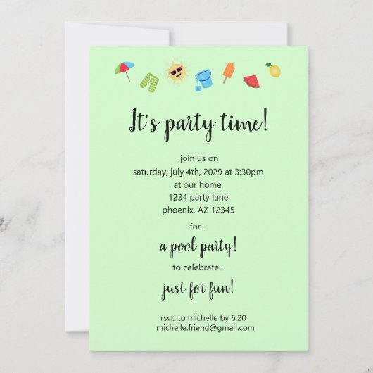 単純な夏 招待状 (裏面)