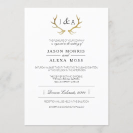 単純な素朴金ゴールドアントラー |エレガントな結婚式 招待状