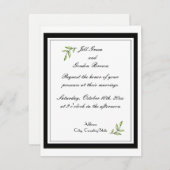 単純な緑の葉結婚の 招待状 (正面/裏面)