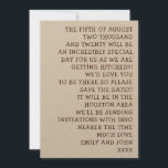 単純な言葉の非公式とおもしろい結婚の セーブザデート<br><div class="desc">あなたもしは非公式の心の中に結婚これらの騒ぎは明白でシンプルタイポグラフィはまだスタイリッシュテーマを保存する日付はあなたはあなたので探しているものの保ちょうど何だろう可能性がある。文字はパーソナライズされた簡単で、好きなフォントや色をもし変えることができる。このサンプルは茶色のクラフト紙にラスチッ与えクに表示さ感じれるが、その他の多くの選択肢が利用可能である。</div>