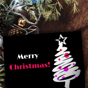 単純な銀のクリスマスツリー黒い黒 箔シーズンポストカード