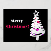 単純な銀のクリスマスツリー黒い黒 箔シーズンポストカード (正面)
