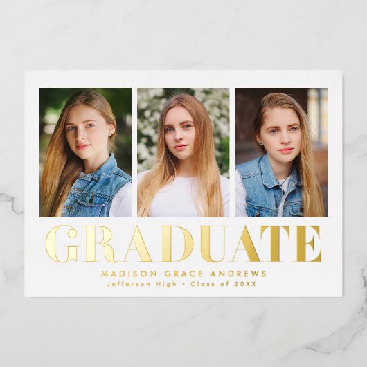 単純はっきりした3 Photo Foil卒業発表 箔招待状 (正面)