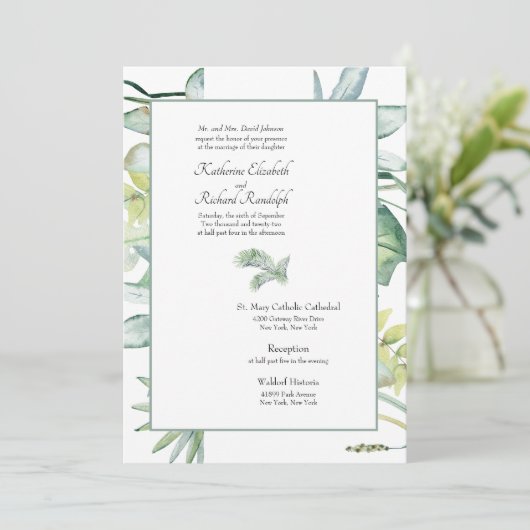 単純エレガント熱帯パーム結婚セージ 招待状 (スタンド正面)