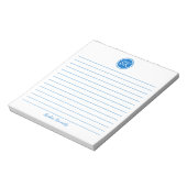 単純エレガント青の線モノグラム名 ノートパッド (回転)