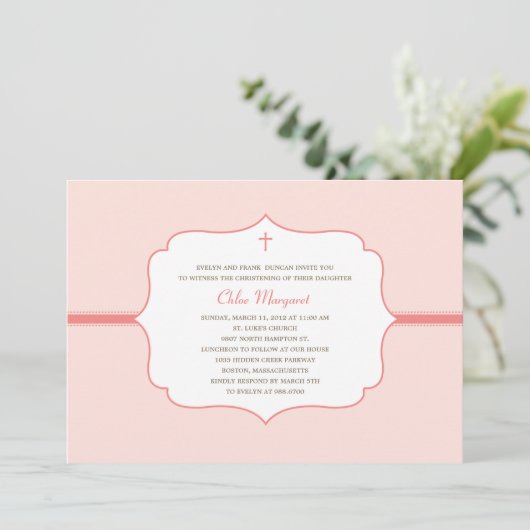 単純バプテエレガントィスマ/《キリスト教》洗礼式や命名式招待状-ピンク 招待状 (スタンド正面)