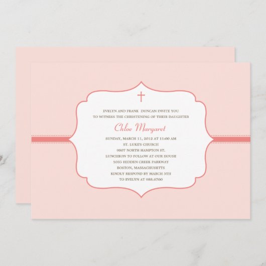 単純バプテエレガントィスマ/《キリスト教》洗礼式や命名式招待状-ピンク 招待状 (正面/裏面)