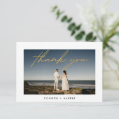 単純フレームエレガント金ゴールド写真 サンキューカード (スタンド正面)