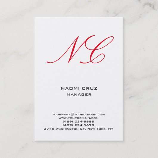 単純ミニマモダンリスト白赤モノグラム 名刺 (正面)